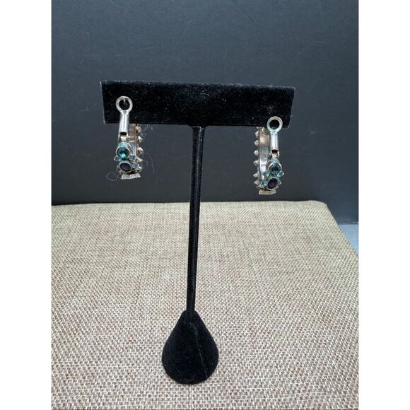 Sorrelli Crystal Hoop Earrings โ Blue & Iridescent Stones โ As Is - Picture 2 of 9